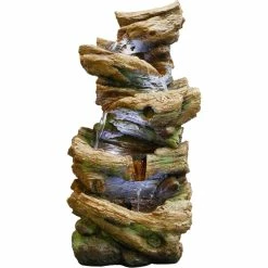 Discount 💯 Alpine 24 In. 4 Tier Tree Trunk Log Rainforest Waterfall Fountain With LED Lights 😀