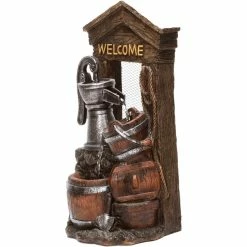 Best reviews of ⌛ Alpine 24 In. Tall Vintage Water Pump Welcome Sign And Barrels Fountain Yard Decor 💯