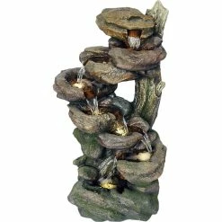 Cheapest ✨ Alpine 39 In. Indoor/Outdoor Multi Tier Waterfall Rock Fountain With LED Lights ⭐