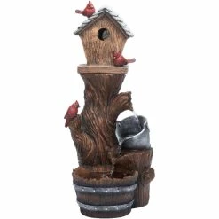 Best reviews of 🔥 Alpine 32 In. Tall Outdoor Cascading Barrel Water Fountain And Cardinal Birdhouse 🔔