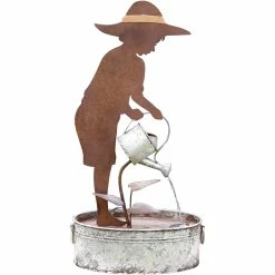 New 👍 Alpine 33 In. Tall Rustic Farm Boy Silhouette Watering Can Fountain Yard Decoration 🛒