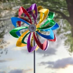 Best deal 🎁 Evergreen 75 In. LED Solar Flower Wind Spinner ⌛