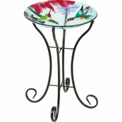Buy ⌛ Evergreen 16" Glass Bird Bath With Stand, Busy Hummingbirds 👍