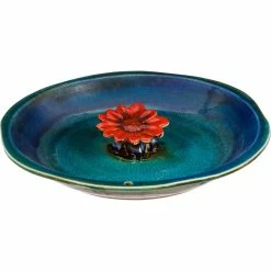 Best deal ⌛ Evergreen 12" Bee Bath, Ceramic, Blue With Red Flower 🔥
