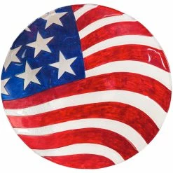 New 🧨 Evergreen 18" Glass Bird Bath, American Flag 🥰