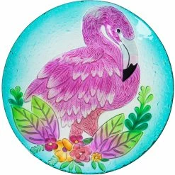 Flash Sale 🥰 Evergreen 18 In. Hand Painted Embossed Glass Flamingo Bird Bath ✨