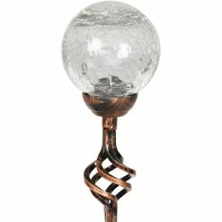 Brand new ⌛ Exhart Solar Crackle Glass Ball Garden Stake Metal Finial 4 X 31 In. 🔔