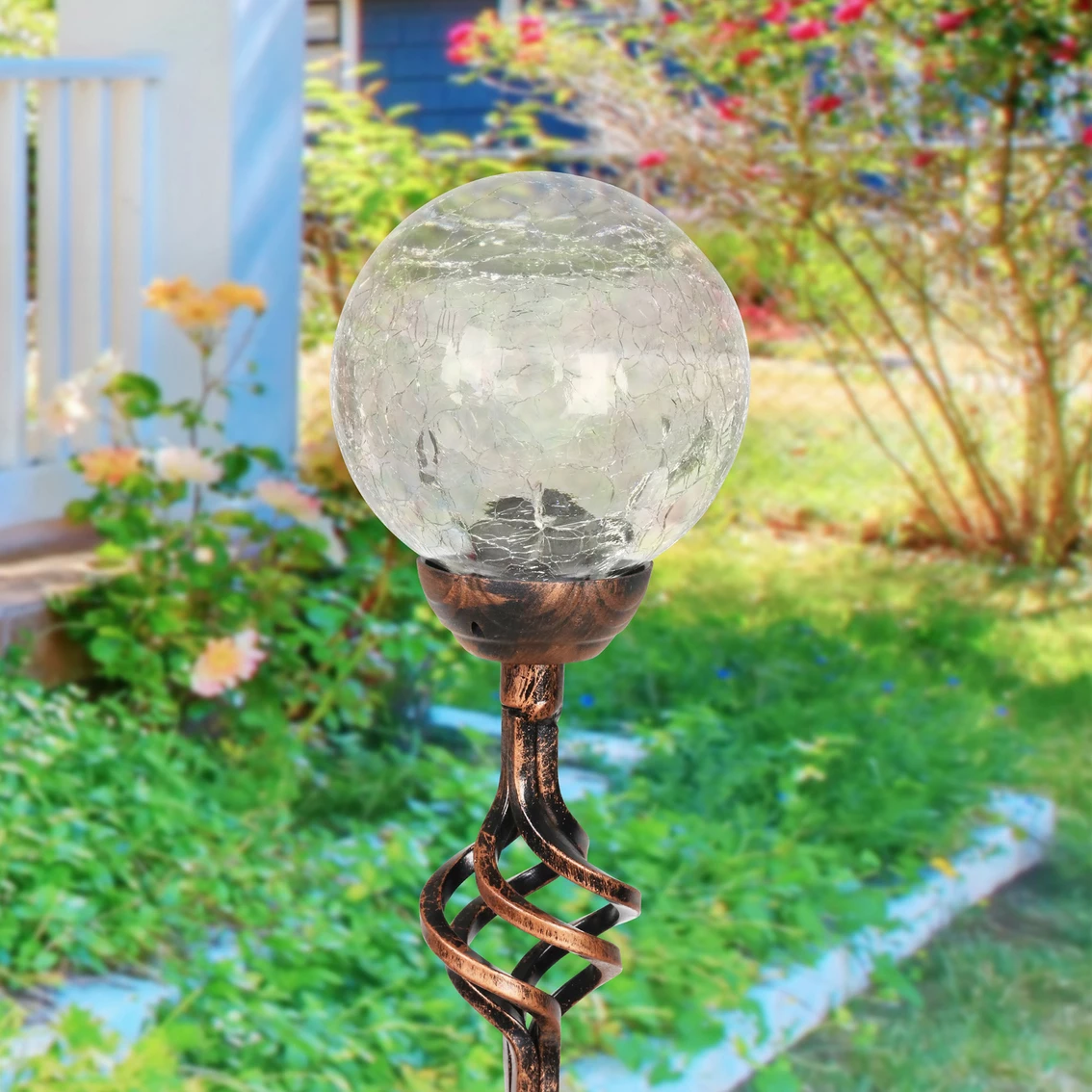 Brand new ⌛ Exhart Solar Crackle Glass Ball Garden Stake Metal Finial 4 X 31 In. 🔔 2 Brand new ⌛ Exhart Solar Crackle Glass Ball Garden Stake Metal Finial 4 X 31 In. 🔔 - Image 2