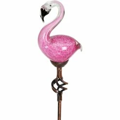 Buy 👏 Exhart Solar Hand Blown Glass Pink Flamingo Garden Stake 🎁