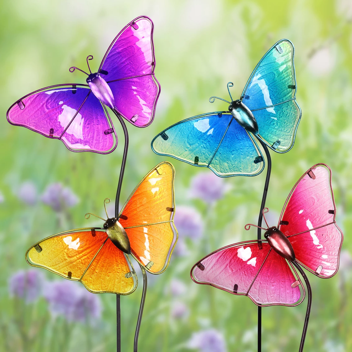 Best Pirce 🎉 Exhart Glass Butterfly Garden Stake Set 4 Pc. ✨ 2 Best Pirce 🎉 Exhart Glass Butterfly Garden Stake Set 4 Pc. ✨ - Image 2