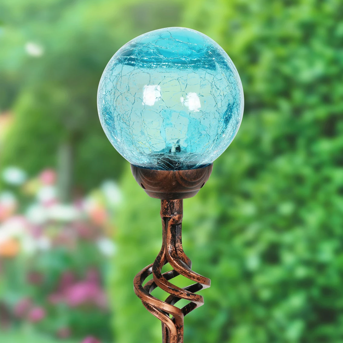 Budget ๐ Exhart Solar Blue Crackle Glass Ball 31 In. Garden Stake โจ 2 Budget ๐ Exhart Solar Blue Crackle Glass Ball 31 In. Garden Stake โจ - Image 2