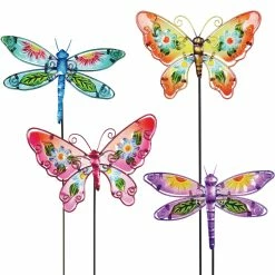 Cheap ๐ Exhart Painted Glass Metal Butterfly And Dragonfly Garden Stakes 4 Pc. Set ๐