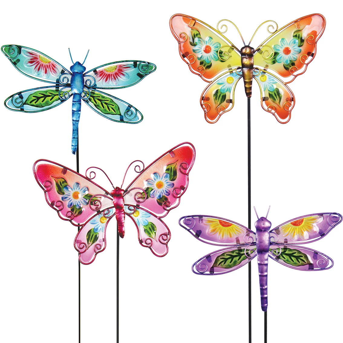 Cheap 👍 Exhart Painted Glass Metal Butterfly And Dragonfly Garden Stakes 4 Pc. Set 😀 1 Cheap 👍 Exhart Painted Glass Metal Butterfly And Dragonfly Garden Stakes 4 Pc. Set 😀