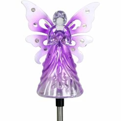 Brand new 🎁 Exhart Solar LED Lit Purple Acrylic Angel With Wings Metal Garden Stake ✔️