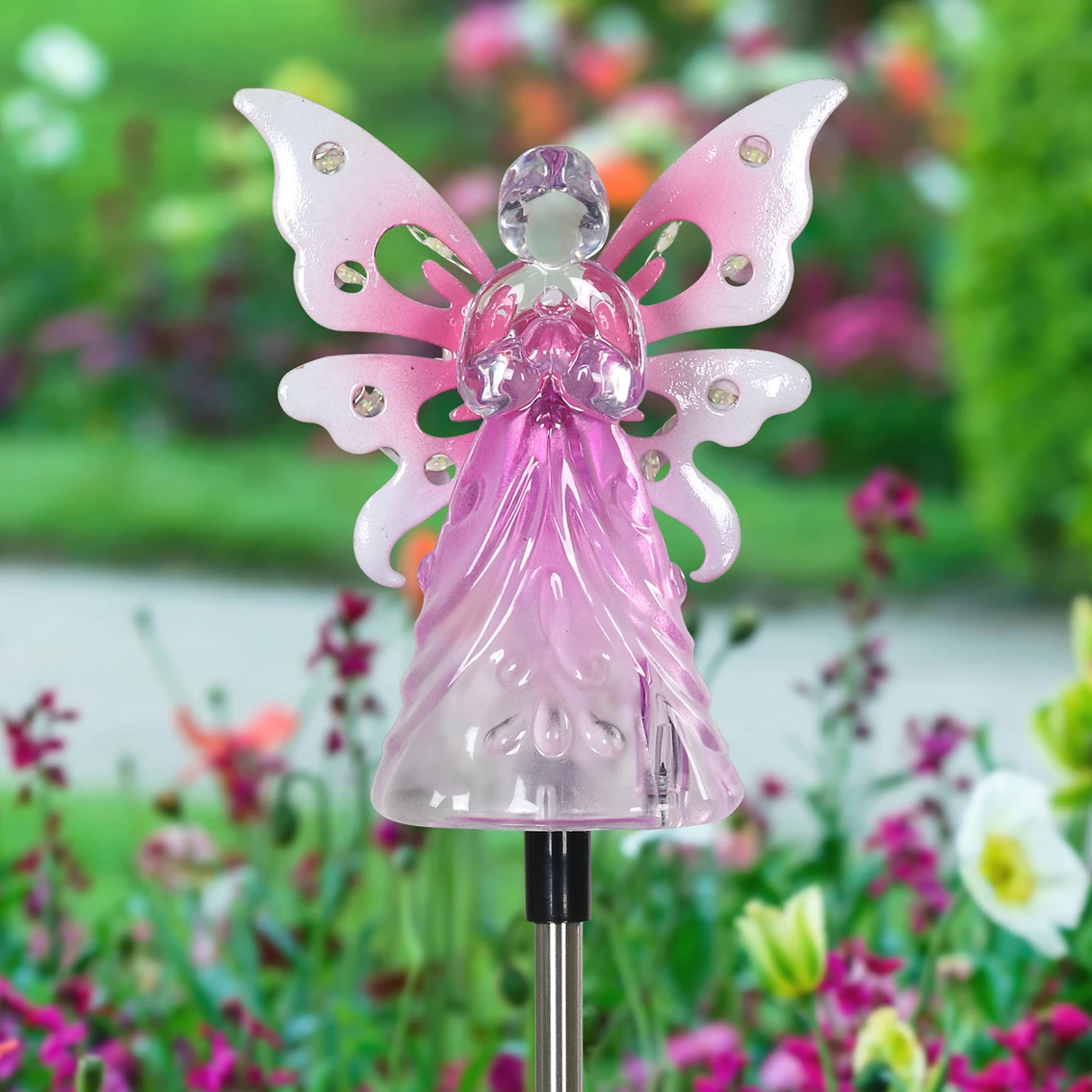 Brand new 👏 Exhart Solar LED Lit Pink Acrylic Angel With Wings Metal Garden Stake 😀 2 Brand new 👏 Exhart Solar LED Lit Pink Acrylic Angel With Wings Metal Garden Stake 😀 - Image 2