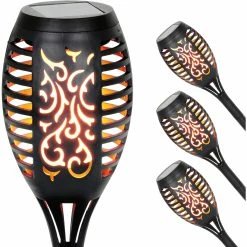 New 😍 Exhart Solar Dancing Flame Torch Garden Stakes 4 Pk. 🔔