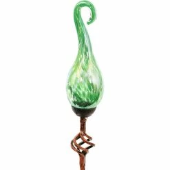 Best Sale 👍 Exhart Solar Hand Blown Pearlized Glass Spiral Flame Garden Stake 🤩