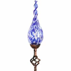 Brand new 👏 Exhart Solar Hand Blown Pearlized Blue Glass Twisted Flame Garden Stake 😉