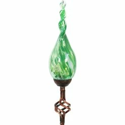 Wholesale 🎉 Exhart Solar Pearlized Hand Blown Green Glass Twisted Flame Garden Stake 🌟