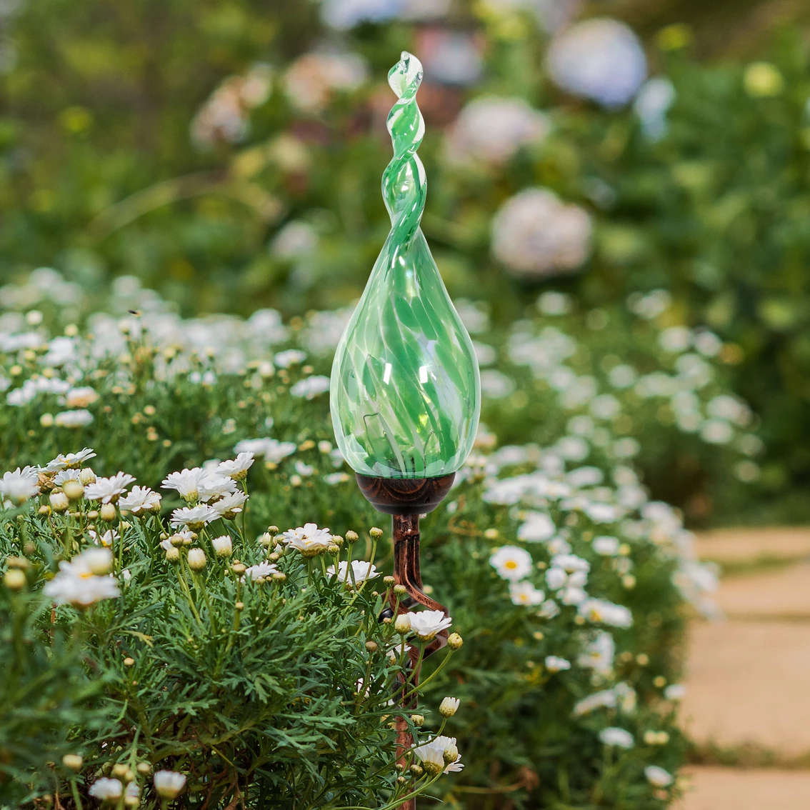 Wholesale ๐ Exhart Solar Pearlized Hand Blown Green Glass Twisted Flame Garden Stake ๐ 2 Wholesale ๐ Exhart Solar Pearlized Hand Blown Green Glass Twisted Flame Garden Stake ๐ - Image 2