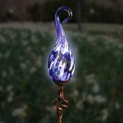 Hot Sale ❤️ Exhart Solar Hand Blown Pearlized Blue Glass Spiral Flame Garden Stake ⭐ -Patio Garden Garage Shop unnamed file 313