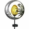 Coupon 😍 Exhart Solar Silver Sun And Moon Garden Stake With Amber Glass Center 👍