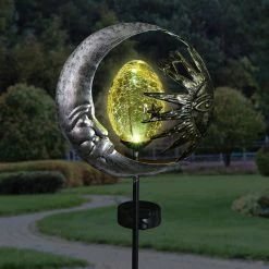 Coupon 😍 Exhart Solar Silver Sun And Moon Garden Stake With Amber Glass Center 👍 -Patio Garden Garage Shop unnamed file 336