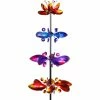 Best Sale ⭐ Exhart Lotus Flower Wind Spinner Garden Stake With 4 Metallic Flowers 😍