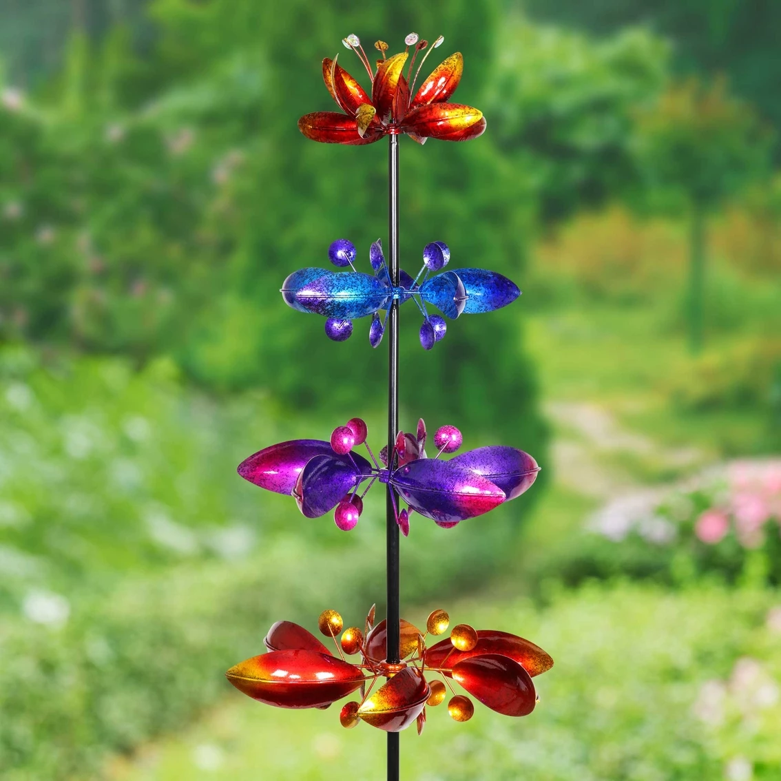 Best Sale ⭐ Exhart Lotus Flower Wind Spinner Garden Stake With 4 Metallic Flowers 😍 2 Best Sale ⭐ Exhart Lotus Flower Wind Spinner Garden Stake With 4 Metallic Flowers 😍 - Image 2