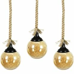 Promo ๐ฅ Exhart Hanging Golden Glass LED Balls With Timer Set Of Three ๐