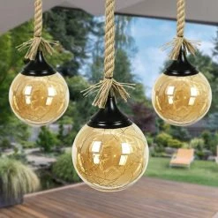 Promo 🔥 Exhart Hanging Golden Glass LED Balls With Timer Set Of Three 👍 -Patio Garden Garage Shop unnamed file 460