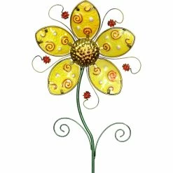 Outlet 🎁 Exhart Whimsical Flower Garden Stake Made With Glass And Metal, 11 In. X 36 In. 😀