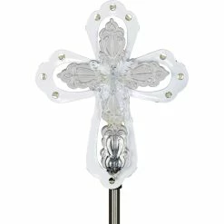 Best Sale 😍 Exhart Solar Acrylic And Metal White Cross Garden Stake With Twelve LED Lights 👏