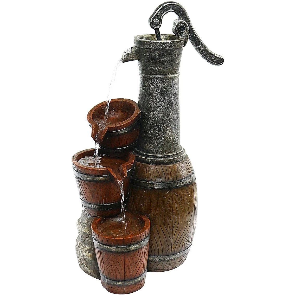 Cheap ๐ Alpine 24 In. Vintage Barrel Water Barrel Pump Fountain With Buckets ๐ 1 Cheap ๐ Alpine 24 In. Vintage Barrel Water Barrel Pump Fountain With Buckets ๐