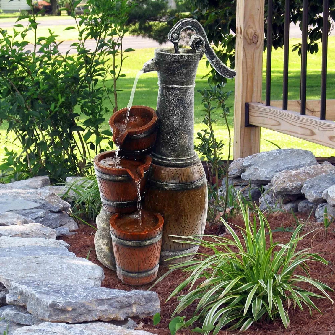 Cheap ๐ Alpine 24 In. Vintage Barrel Water Barrel Pump Fountain With Buckets ๐ 2 Cheap ๐ Alpine 24 In. Vintage Barrel Water Barrel Pump Fountain With Buckets ๐ - Image 2